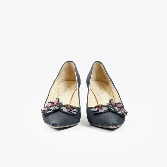 Prada Black Embellished Comma Kitten Heel Pump - Picture 2 of 12